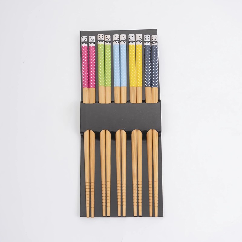 Bamboo Chopsticks - 5 Piece Unique Pattern Chop Sticks, Dishwasher