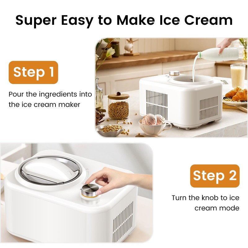 COWSAR 1 Quart Ice Cream Maker Machine with Built-in Compressor,