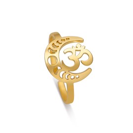 EUEAVAN Jewish Chai Rings Hebrew Letter Pendants Crescent Moon Rings Symbols of Life Classic Jewish Chai Jewish Inspired Jewelry for Women Adjustable (om ring gold)