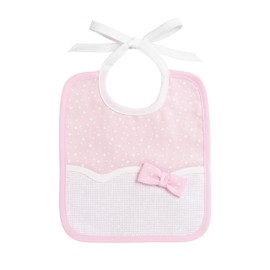 Filet - Soft bib made entirely of soft cotton with an Aida insert for embroidery, ideal for babies and toddlers, 100% made in Italy, Pink / White