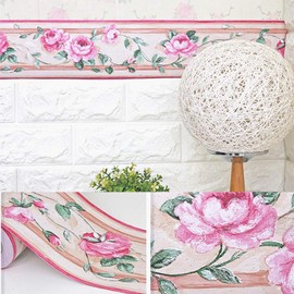 UPREDO Decorative Floral Molding Wallpaper Border Peel and Stick Paper for Bathroom Kitchen Backsplash Decal Sticker,4 Inch by 32.8ft (Pattern4)