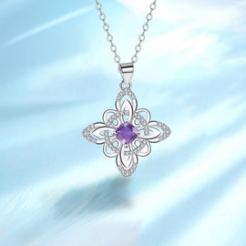 Pregeckit Original Witch Knot Necklace Wicca Witchcraft Necklace with Purple 5A Cubic Zirconia Supernatural Amulet Jewelry for Women (silver)