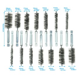 Dijedev 14 Pcs Stainless Steel Brush Set, Twisted Wire Drill Brush, Metal Bristles Wire Brush Bore, Wire Cleaning Brush Set with 1/4 inch Hex Shank Handle for Power Drill Plumbing Tools