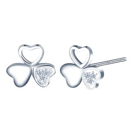 Yumilok Womens Girls 925 Sterling Silver Lucky Clover with Zirconia Earrings Studs Creative Heart Earrings