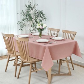 maxmill Weaved Texture Rectangle Tablecloth Water Resistant Wrinkle Free Spill-Proof, Soft Table Cloth for Dining Room Decoration, Banquet Parties Event Holiday Dinner, 60 x 84 Inch Pale Blush