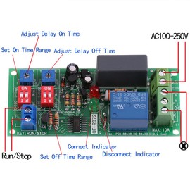 AC100V~250V Infinite Cycle Delay Timer Timing Switch Relay Turn On Off Module 0.5s ~ 1000min Adjustable