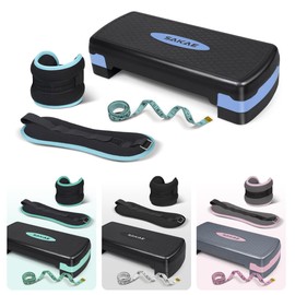 SAKAE Blue Exercise Step Platform Set with Ankle Weights & Measuring Tape, Adjustable Height 3 Level Risers Workout Step Trainer, Aerobic Steppers for Home Gym Exercise Fitness Workout