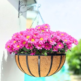 LaLaGreen Outdoor Hanging Baskets for Plants (2 Pack, 18 Inch) Extra Large Black Metal Flat Iron Hanging Planters with Coco Liner Round Flower Pot Holder Hanger Deck Porch Modern Garden Balcony Decor