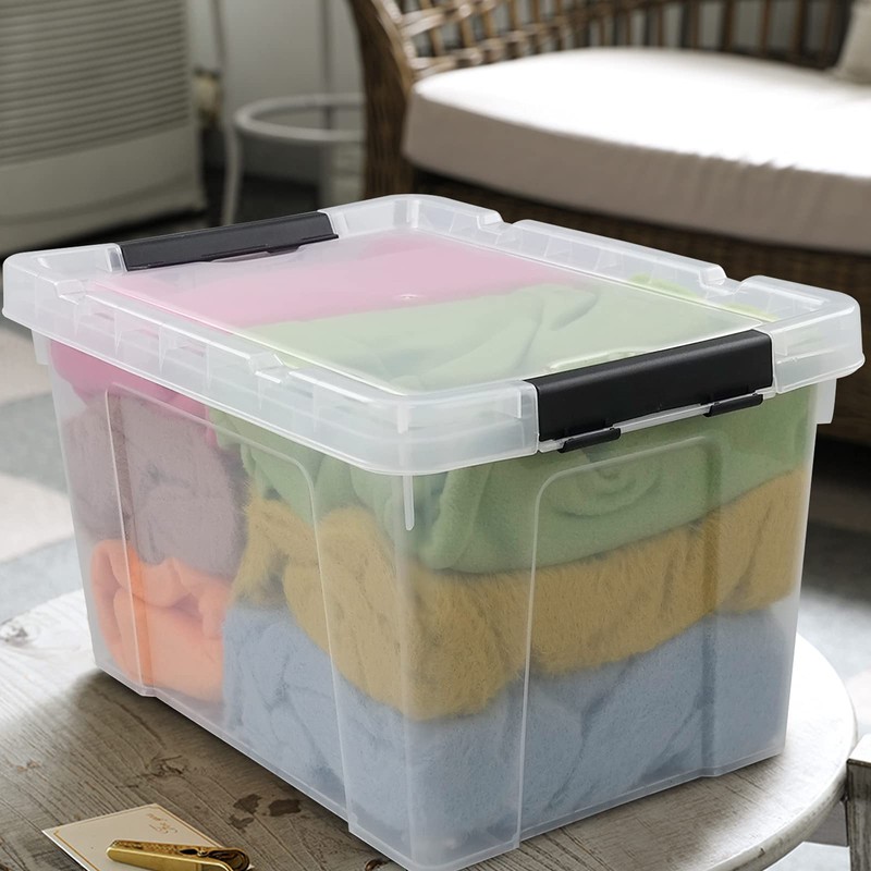 Obstnny 22 Quart Clear Latching Box with Wheels, Plastic Storage