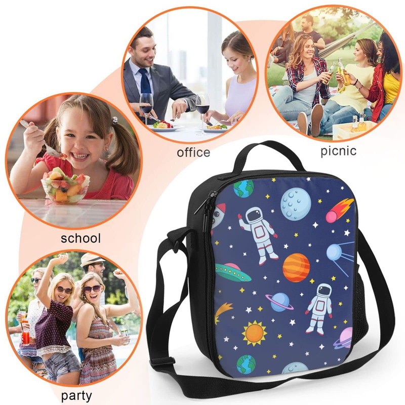 VunKo Space Cosmonaut Stars Kids Insulated Lunch Bag Small Cute