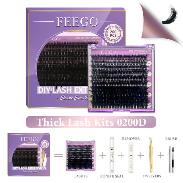 FEEGO 200D Lashes Extension Kit Thick Eyelash Extension Kit 10-20mm