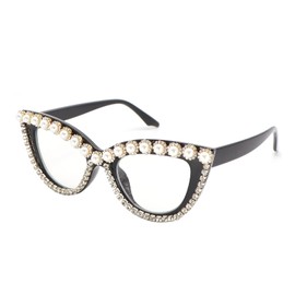 FUPRECIOUS Womens Reading Glasses Oversized Rhinestone Cat Eye Pearl Ladies Readers Glasses