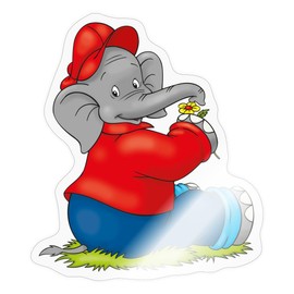 Spreadshirt Benjamin Blümchen Sitting on Meadow Sticker, 10 x 10 cm, Transparent Glossy