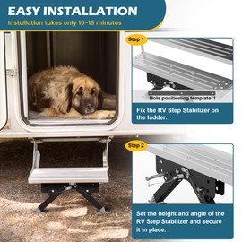 Marudina Heavy-Duty RV Step Stabilizer, Thickened Reinforced Metal for Superior Stability, Foldable and Height Adjustable, Easy Installation for Travel Trailers/5th Wheels/Motorhomes