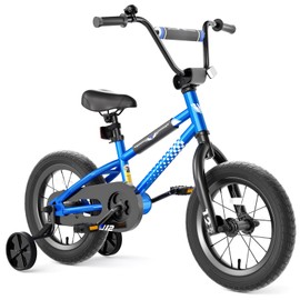 Glaf 12 14 16 Inch Kids Bike with Training Wheels for Boys and Girls Ages 3+ Years Old Bike Bicycle with Water Bottle Holder,Bell, Lightweight (Dark Blue, 12 Inch with Training Wheels)