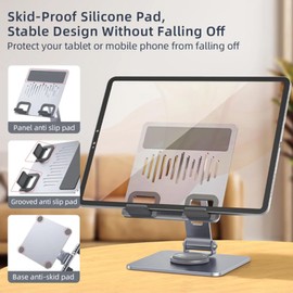 RDRKR Adjustable Aluminum Tablet Stand with Anti-Slip Silicone, 360 Degree Rotation, Folds Flat