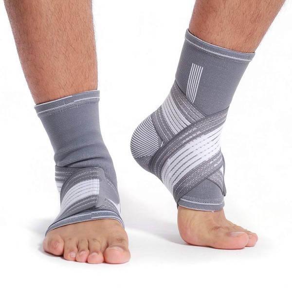 NEOtech Care Ankle Support - Elastic & Breathable Fabric - Adjustable Compression Straps - Men, Women - Left or Right Foot - Grey (1 Pair, Size XL)