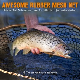 Dovesun Rubber Fishing Net Replacement Netting Without Handle Clear Black Fishing Nets for Fish Fly Fish Landing Net Bag for Freshwater Saltwater Foldable Trout Net Rubber Mesh 5 Sizes