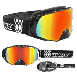TWO-X ROCKET Motocross Goggles with Mirrored Iridium Motorcycle Goggles Enduro & Downhill Protective Goggles Crush Black/White