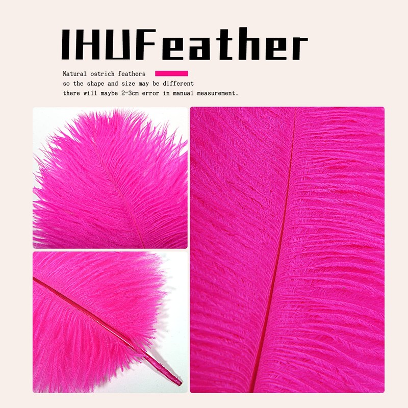 iHUFeather 10pcs Hot Pink Ostrich Feathers Natural Bulk 12-14Inch 30-35cm