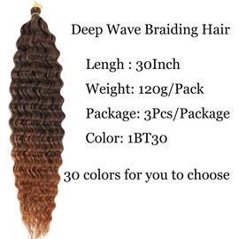 30 inch Ocean Wave Crochet Hair 1BTBrown Deep Wave Curly Braiding Hair Extensions 3 packs Long Wavy Water Wave Braid For Women Synthetic Crochet Braids(30 inch, 1BTBrown)