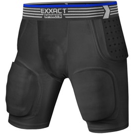 Exxact Sports Rebel 5-Pad Youth Football Girdle with Cup Pocket, Lightweight Padded Compression Shorts with Integrated Hip, Thigh, Tailbone Pads, Boys Girdle Football (Black, Y2XS)