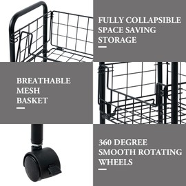 MyGift 3 Tier Industrial Matte Black Metal Wire Kitchen Fruit and Vegetable Basket Cart, Portable Pantry Produce Storage Rack Stand with Rolling Wheels