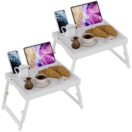 Artmeer Bed Tray Table for Eating and Laptops, Adjustable Breakfast Tray with Folding Legs for Sofa, Bed, Eating, Working, Writing, Used As Laptop Desk Snack Tray (2 Pack White)