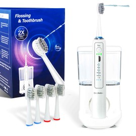 Electric Toothbrush and Water Flosser - Water Flossers for Teeth Electric Cleaning Brush with 5 Replacement Brush Heads, 5 brush Modes, 17 Oz, 3 Stage Floss Tooth Brush 3 in 1 Teeth Cleaning Kit