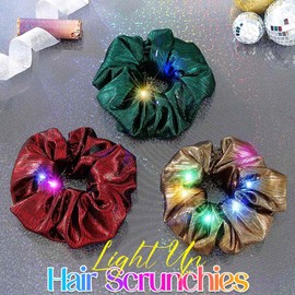 CAKURE Light Up Hair Scrunchies Gold Led Scunchy 80s Glow Party Hair Accessories for Women (Pack of 3） (a-set 1)