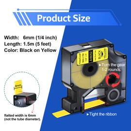 Nineleaf 4 PK Compatible for DYMO 18052 Rhino Heat Shrink Tube Industry Label Tape 1/4" x 5ft Black on Yellow for LabelWriter and Industrial Label Maker Rhino 1000 3000 4200 5000 5200 6000 450 Duo