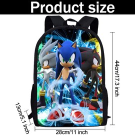 LGQHCE Soniic Backpack for Kids, Hedgehog School Bag Children's Backpack Toddler Preschool Travel Backpack 3D School Backpack for Kids Printed Rucksacks Travel Luggage Backpack Bookbag for Kids