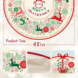 Merry Christmas 48 inches Tree Skirt Snow White Christmas Tree Mat with Snowflake Reindeer for Christmas Decorations Holiday Party Indoor Outdoor Home Decor (Christmas Elk)
