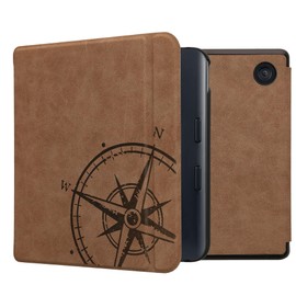 kwmobile Case Compatible with Kobo Libra Colour - Faux Suede Cover - Navigational Compass Brown