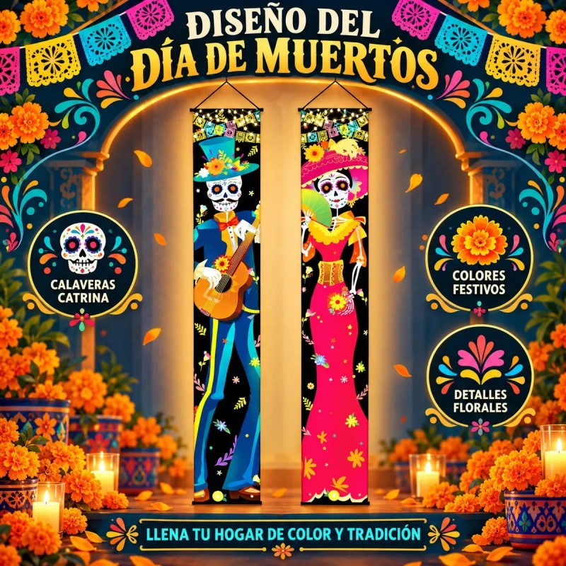 Decoración de Día de Muertos para Puerta, de 2 Banners
