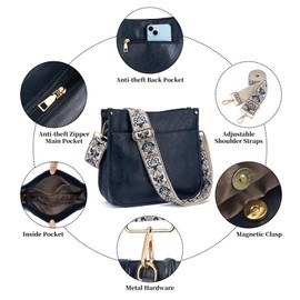 ZOUIQSS Women's Crossbody Bags Leather Shoulder Bag Women Hobo Handbag with Zip Shoulder Bag with Adjustable Strap, Navy Blue (5cm)color48