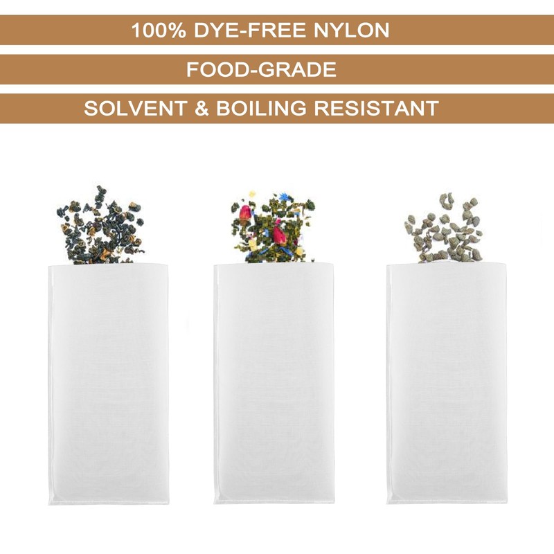 90 Micron Food Grade Nylon Tea Filter Bags 2.5"x4.5" Pressable