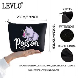LEVLO Yzma Cat With Poison Cosmetic Make Up Bag Yzma Cat Lover Gift Poison Make Up Zipper Pouch Bag For Movie Fans, Poison Black, Cosmetic Bag