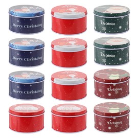 Metal Christmas Cookie Containers Tins: 12pcs Round Cookies Boxes Containers For Holiday - Decorative Candy Cases Small Candy Tin With Lids (Assorted Color)