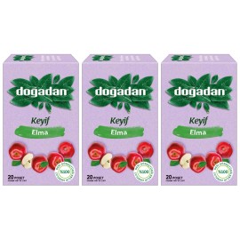 Dogadan Apple Tea 20 Bags Pack of 3 Caffeine Free Cinnamon Stevia Herbal Tea