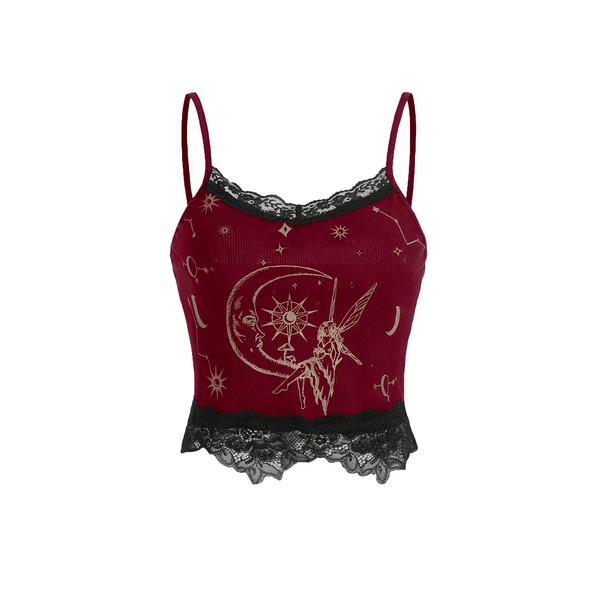 SOLY HUX Women's Y2k Lace Trim Cami Crop Top Sun