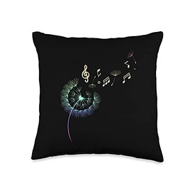 Cute Floral Graphic Design for Garden Women Dandelion Flying Music Seeds Birds Flower Summer Throw Pillow, 16x16, Multicolor