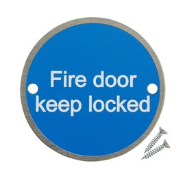 Fire Door Guru® Pack of 20 Fire Door Keep Locked Safety Sign - 76mm Disc - Stainless Steel Safety Sign - Fixings Included