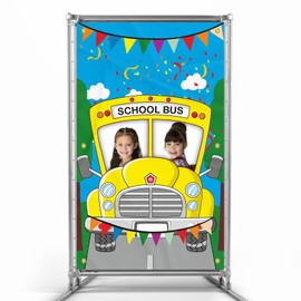 School Bus Photo Prop, Back to School Selfie Frame Booth for First Day of School Welcome Party Supplies 3x5FT Banners & Backdrops