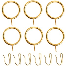 62 Pieces Metal Drapery Curtain Rings Curtain Hanging Rings and 62 Pieces Metal Curtain Drapery Pin Hooks for Window Door Shower Curtain, 30 mm/1.18 inch Internal Diameter (Gold)…