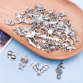 Kinteshun Zoo Animals Charms Alloy Multistyle Sea Creatures Insects Birds Charm Pendant for DIY Jewelry Making Accessaries (50pcs;Silver)