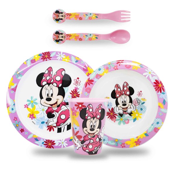 Sorrisini Children's Crockery Set Reusable Crockery Set for Children, Children's Crockery Set with Plate, Cereal Bowl, Drinking Cup and Cutlery, Breakfast Set for Children, Minnie Mouse