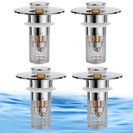 4 Pcs Bathroom Sink Drain Strainer for 1.1-1.26 Inch Hole, Universal Stainless Steel Floor Drain Filter Hair Catcher, Anti-Clogging Pop Up Sink Drain Stopper, Sink Drain Plug Filter Sink (4 Packs)