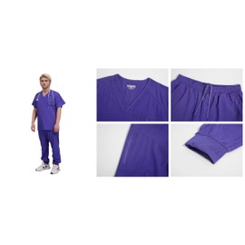 Scrubs - Conjunto de uniformes médicos para hombre y uniforme médico, parte superior y pantalones, parte superior de 5 bolsillos y 5 bolsillos, Azul profundo, Medium