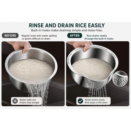 Stainless Steel Rice Washing Bowl for Kitchen Prep – 2-in-1 Colander Strainer for Rice, Fruits & Vegetables